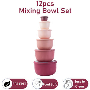 Conjunto de 12 Tigelas de Mistura Vermelhas, Tigelas Plásticas Empilháveis com Bico para Facilitar o Despejo, Essenciais para Cozinha e Confeitaria - Product Image 1