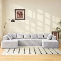 Sofá Seccional Modular en Forma de U de Terciopelo a Rayas con Cojines Rellenos de Esponja para Sala de Estar, Dormitorio, Apartamento y Uso en Hoteles