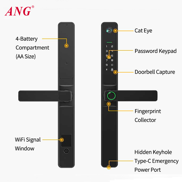 ANG Glass Smart Security Door Lock 3585 Mortise Camera Doorbell Fingerprint Password Door Lock Works with Tuya · image 5