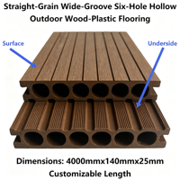 Lames de terrasse en composite bois-plastique à grain droit, rainures larges, creuses à 6 cavités, 140mmx25mm, longueur personnalisable, pour jardin et extérieur
