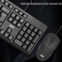 Ensemble clavier et souris filaire ergonomique AOC KM160 pour ordinateur portable et ordinateur de bureau, avec interrupteur noir, LED, étanche, USB, 1600 DPI