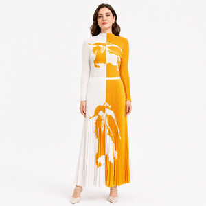 Ensemble coordonné décontracté pour <span class=keywords><strong>femme</strong></span> : Haut à col roulé imprimé animal surdimensionné et jupe longue plissée trapèze, personnalisable à partir de 2 pièces, expédition rapide - Product Image 5