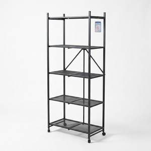 Black 5-Layer Carbon Steel Rolling Shelf With Wire <b>Mesh</b> Adjustable Multi-Level Storage Rack With Wheels - Product Image 1