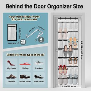 Over the Door <b>Shoe</b> Organizer 28 Pockets Five Layers Breathable Mesh Hanging Rack for Closet Storage with Stainless Steel <b>Hooks</b> - Product Image 3