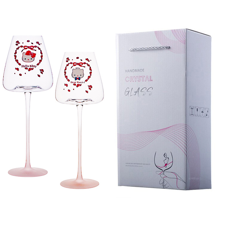 Copa de vino tinto Kay Cat rosa con base cóncava (caja de doble color)