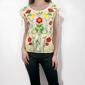 Haut décontracté tendance pour femmes JET10038, chemise bohème brodée sexy sans manches - Product Image 1