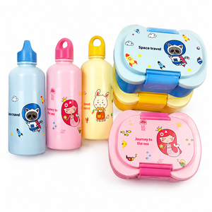 Boîte à lunch mignonne et sécurisée avec compartiments, deux bouteilles d'eau, en plastique, compatible micro-ondes, pour collations, sandwichs et repas, idéale pour l'école et la <span class=keywords><strong>maternelle</strong></span> - Product Image 1