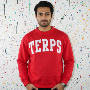 เสื้อสเวตเชิ้ตคอเต่าสีแดง Terps ผ้าฝ้าย 100% ปักลายสีขาว คอเสื้อกว้าง ด้ายคุณภาพดี - Product Image 1