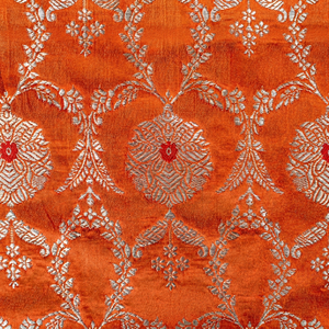 Tissu brocart floral orange, tissé jacquard, polyester, textile pour matelas, pour la décoration de la maison - Product Image 1