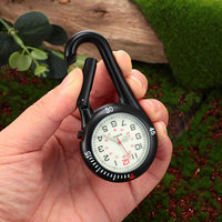 Jam Tangan Analog Quartz Mini Dial Angka Arab Modern Outdoor Custom dengan Klip Carabiner Unisex Kuat Bercahaya Hitam Perak Seng