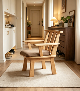 Fauteuil scandinave en bois massif avec revêtement en tissu, chaise de salon moderne, design en chêne naturel - Product Image 2
