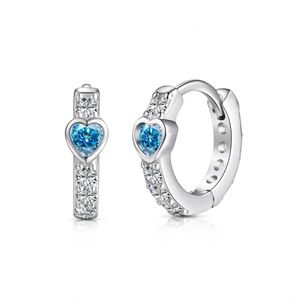 Dylam Tiny Women Girls Fine Jewelry Dress up S925 <b>Silver</b> Rhodium Plated Diamond Sapphire Heart Shape 5A Zirconia <b>Hoop</b> Earrings - Product Image 1