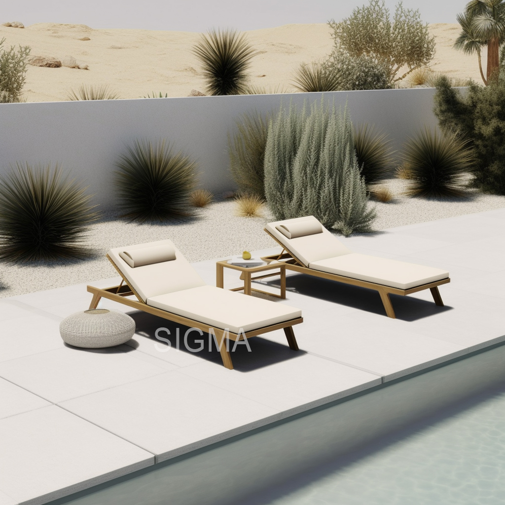 Modern outdoor furniture teak wood chaise lounge chair garden patio courtyard sunbath chaise bed