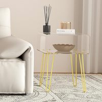 Table d'appoint en acrylique colorée avec pieds en métal doré Table d'appoint de canapé carrée moderne