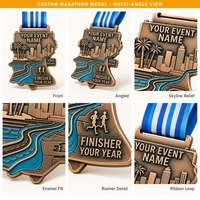 Médaille de marathon personnalisée en alliage de zinc, moulée sous pression 3D, bronze antique émaillé, médailles de course, médailles sportives, médailles de finisseur, vente en gros