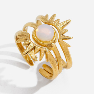 Sun Shape Gold Tone <b>Ring</b> With <b>Opal</b> Stone Bezel Setting Unisex Jewelry Gift - Product Image 1