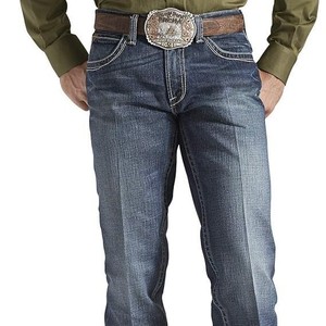 Pantalones Vaqueros <span class=keywords><strong>Bootcut</strong></span> para Hombre al por Mayor, Azul Oscuro Lavado, Tiro Medio, con Costuras en Contraste, Casuales para el Trabajo Diario - Product Image 5