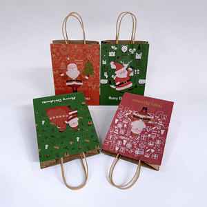 KM Mixed Pattern <b>Brown</b> Kraft <b>Paper</b> <b>Gift</b> <b>Bags</b> With <b>Paper</b> Handles Christmas Printed Packaging in Stock Recyclable Party Sack Use - Product Image 2
