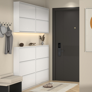 Porte Simple Petit Ménage Mur Étroit Armoire D'entrée Grande Capacité De Stockage Acier Flip Seau Ultra Mince Armoire À Chaussures - Product Image 2