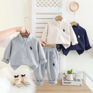 Setelan Anak Laki-laki Baju Bayi Baru Pakaian Anak Musim Semi dan Gugur Hoodie Kerah Tegak Set Dua Potong - Product Image 2
