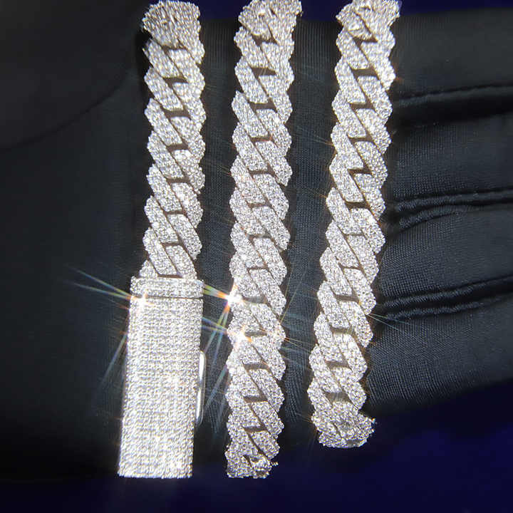 2row Moissanite Cuban Chain - Hip Hop 925 Silver Plated