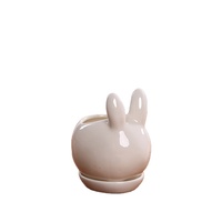 Kelinci Desain Kelinci Putih Mini Keramik Tanaman Bunga Pot Succulent Planter W/Piring Pabrik Grosir