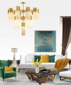 Lustre à tige de plafonnier en cristal de luxe pour décoration de salon en or LED OEM - Product Image 3