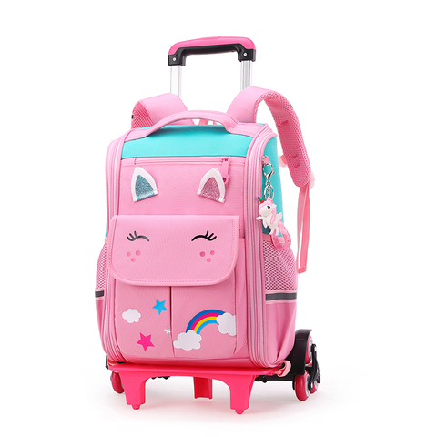 High Quality Kids Cute Unicornio School Bags With Wheels for Girls Waterproof Children Trolley Backpack Detachable Luggage Bag