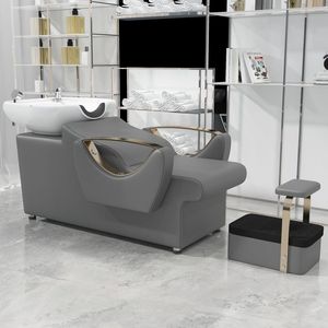 Fauteuil de lavage noir pour salon de coiffure, poste de lavage rembourré avec évier et repose-pieds pour salon de coiffure - Product Image 6