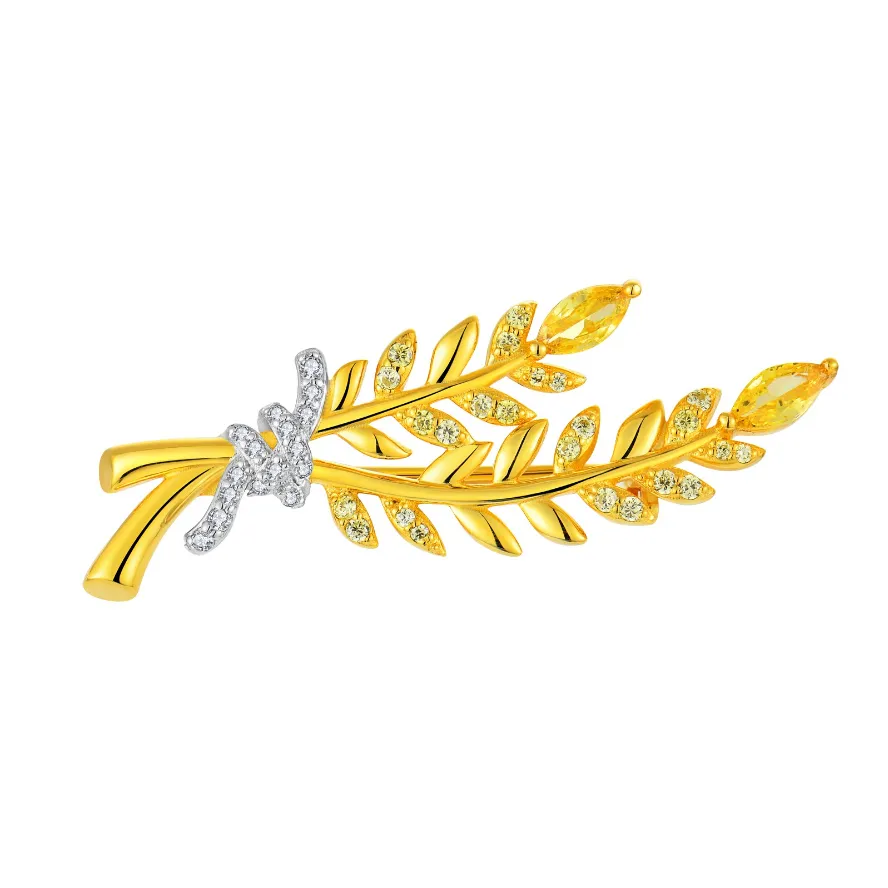 High Quality 925 Sterling Silver Gold Plated CZ Olive Branch Brooch Pin Custom Elegant Nobility Fine Jewelry Brooch for Women