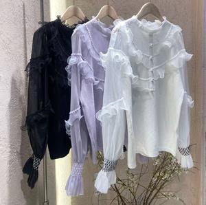 Nuovissimi maglioni <span class=keywords><strong>di</strong></span> moda 2025 autunno inverno top da donna <span class=keywords><strong>maglia</strong></span> <span class=keywords><strong>di</strong></span> alta qualità con volant in <span class=keywords><strong>pizzo</strong></span> Patchwork manica lunga bianco nero - Product Image 5