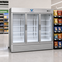 Réfrigérateur vertical à 3 portes en acier inoxydable avec congélateur bas pour vitrine de supermarché de produits frais CE