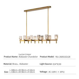 Alabaster Chandelier Brass Natural Stone Modern Luxury Linear Pendant Adjustable Height LED Middle Dining <b>Table</b> <b>Island</b> Hotel - Product Image 4