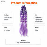 Extension de cheveux tressée en queue de cheval, 24 pouces, bicolore violet, en fibre haute température, avec bande élastique, tresse torsadée