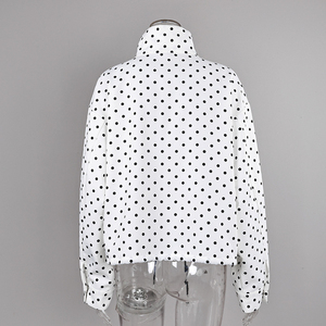 Blouson bomber blanc à pois pour femme, col montant, manches bouffantes, matelassé, fermeture éclair, manteau court décontracté d'automne - Product Image 6