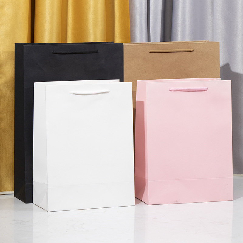 Custom Shopping Kraft Paper Bags Printed Logo in White Paper Bag With Ribbon Handle for Present