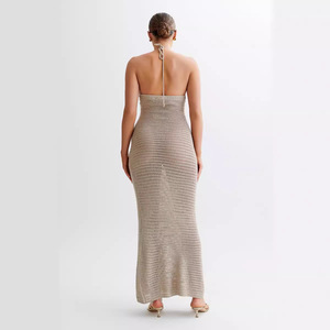 Nuevo Vestido Maxi de Playa de Ganchillo Sólido 2026 para Mujer, Halter Hueco Floral, Traje de Baño, Cubre Bikini - Product Image 4