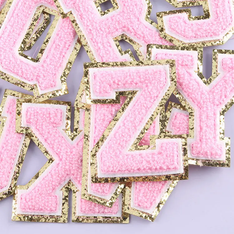 Personalized Multicolor Bling Gold Glitter Back A-Z Alphabet Patch Chenille Letter Patches