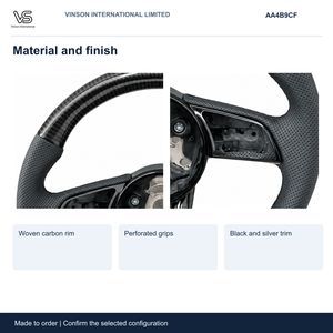 Volant en fibre de carbone pour Audi A4 B9, poignées en cuir perforé, garniture noire argentée AA4B9CF - Product Image 3
