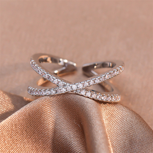 RAKOL RP3010 Fashion Cross X Shape Diamond <b>Ring</b> <b>Iced</b> Out Baguette Shining <b>Rings</b> for Woman - Product Image 3