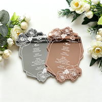 Carte de menu de mariage personnalisée de luxe en acrylique doré effet miroir, motif floral, forme polygonale unique, pour décoration de table de réception d'événements