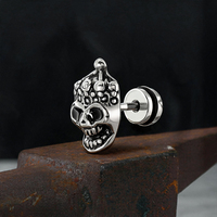 Boucles d'oreilles clous en acier chirurgical 316L, motif crâne couronne royale, plaqué or PVD, bijoux de piercing pour tragus et hélix, style tribal et squelette