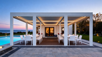 Sweet Home Outdoor Aluminium Ausziehbare Pergola Hochwertige Maßanfertigung Einfach zu Montieren Motorisiertes Schiebedach Wasserdicht