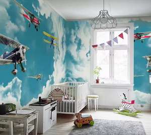 Autocollant de décoration d'avion 3D Sky Clouds pour chambre de garçon-Peel and Stick Roll | Papier peint expédition rapide - Product Image 5
