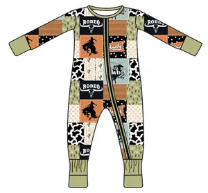 Zs22定制竹制婴儿睡衣拉链脚睡袍儿童连体服装竹制婴儿睡衣