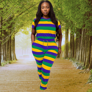 Conjunto de 2 Piezas de Verano para Mujer, Modelo Explosive, Deportivo, Casual, con Rayas, Manga Corta, Colorido, a la Moda - Product Image 2