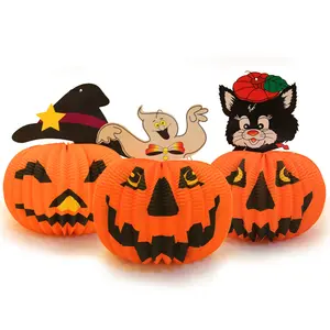 Halloween props decoration black cat pumpkin paper flower pumpkin lanterns hanging decorative paper lanterns wholesale