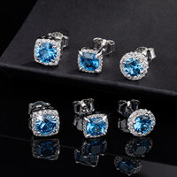 Herren S925 Silber Blumenform Aquamarin Saphirblau AAAAA Kubikzirkonia Ohrstecker Damen 14K Vergoldete Vierblättrige Kleeblatt-Ohrringe