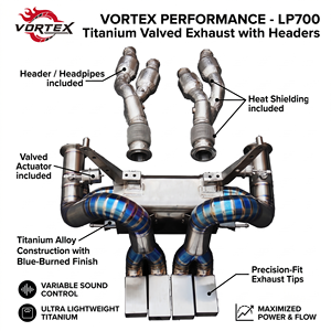 Vortex Titanium Full <b>Exhaust</b> System & Heat Shield Front Pipes for Lamborghini Aventador LP700 6.5L V12 Blue Burnt Valved Racing - Product Image 1