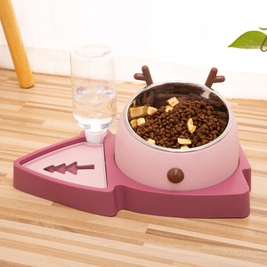 Mangeoire double pour animaux de compagnie avec distributeur d'eau, design anti-renversement pour chats et chiens, vert clair, acier inoxydable, matériau PP - Product Image 2